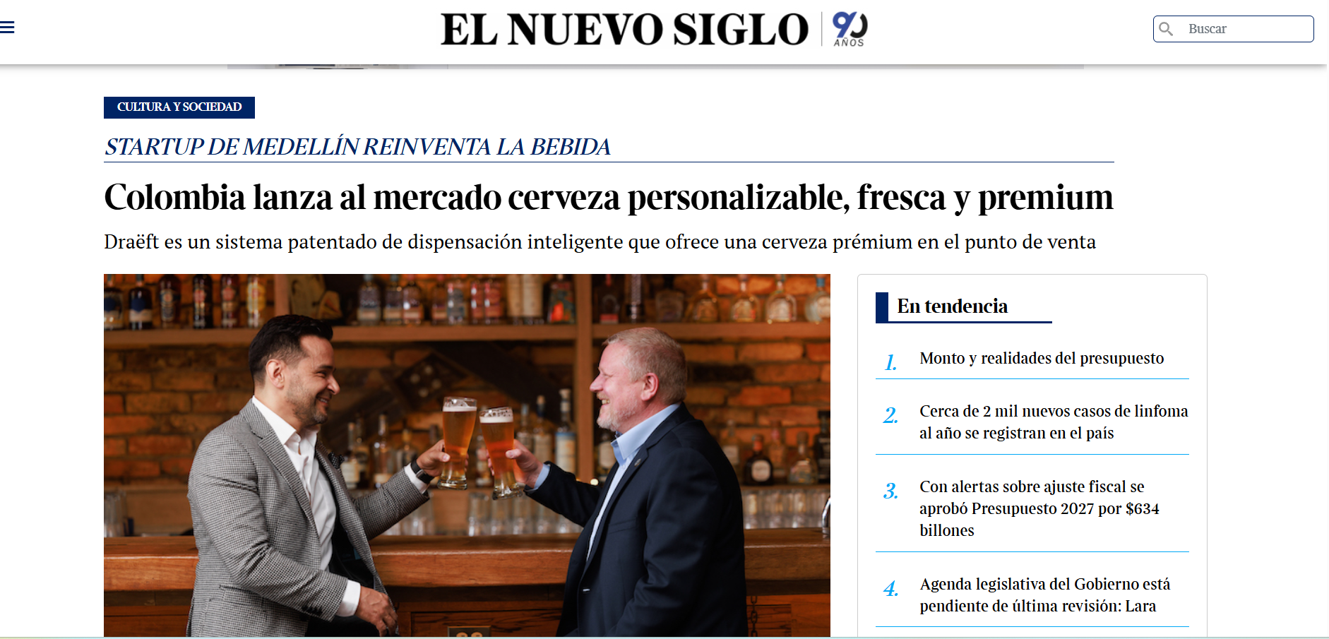 Captura de la nota publicada por El Nuevo Siglo