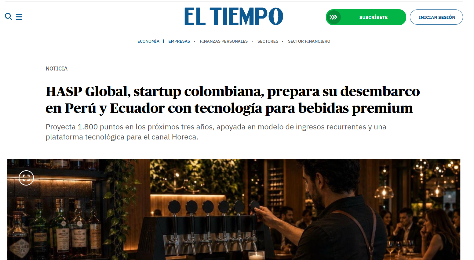 Captura de la nota publicada por El Tiempo