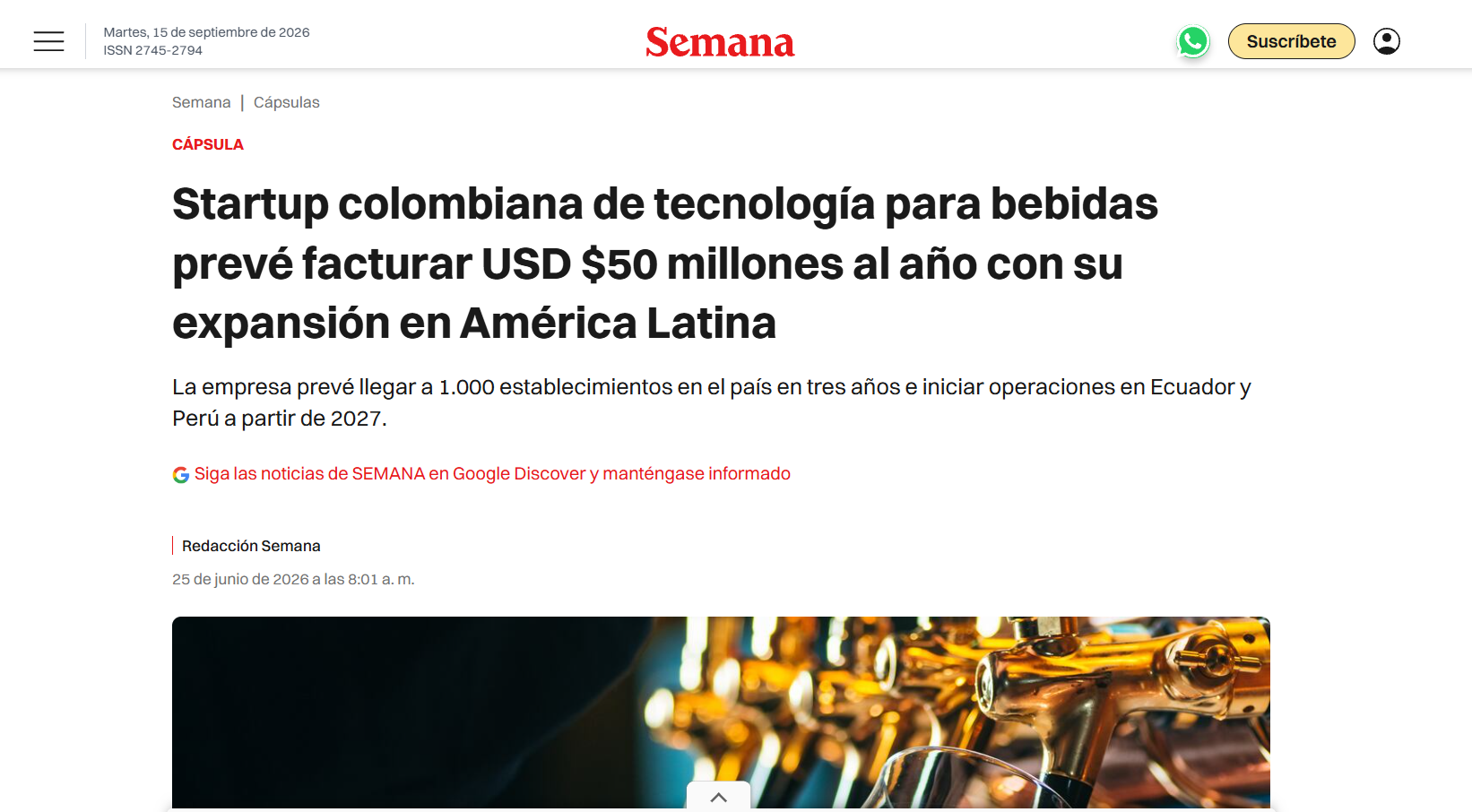 Captura de la nota publicada por Semana